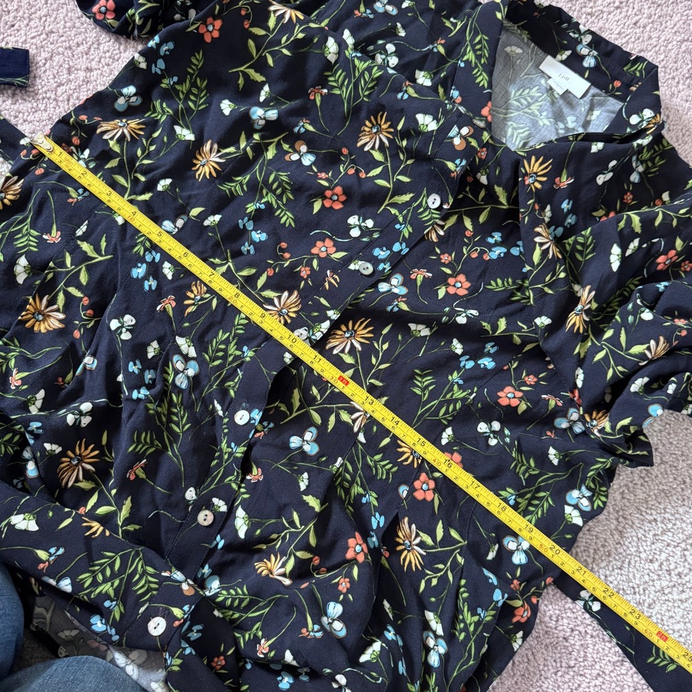 J. Jill Long Sleeve Floral Shirt Dress Belt Modest Church Spring Easter Size L - Picture 9 of 10
